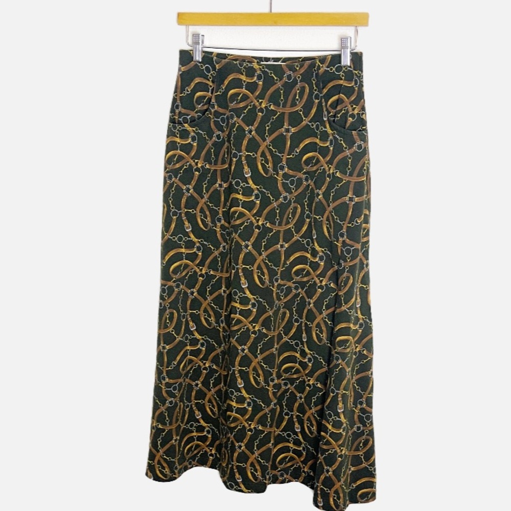 Jones New York Equestrian Horse Bit Print Midi Skirt M